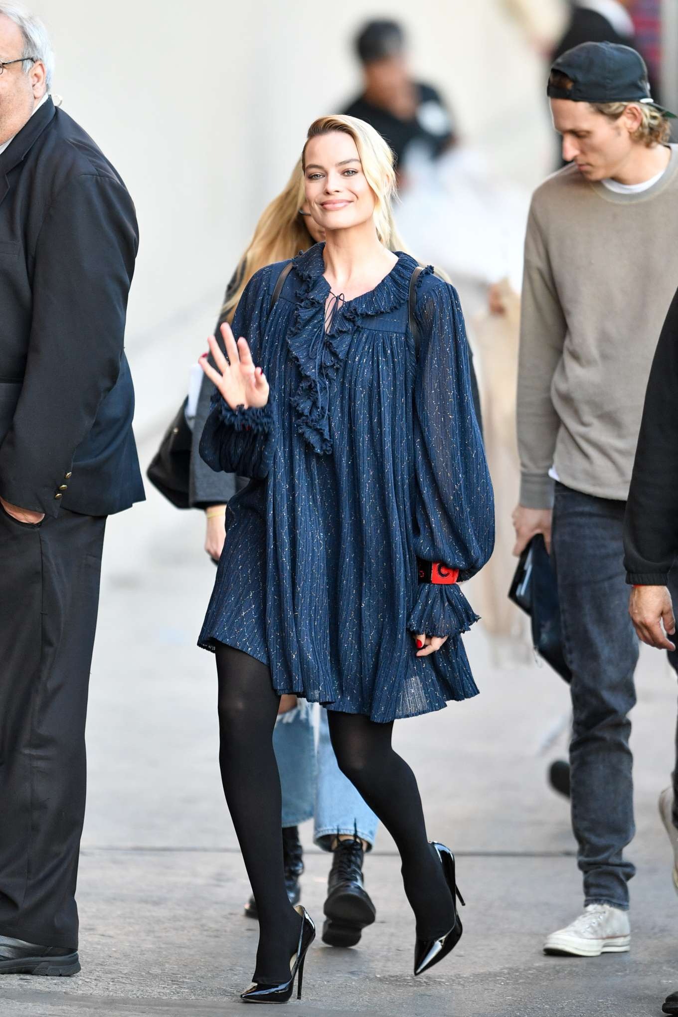 Margot Robbie Wowed in a Flare Blue Dress While Arriving At the Jimmy ...