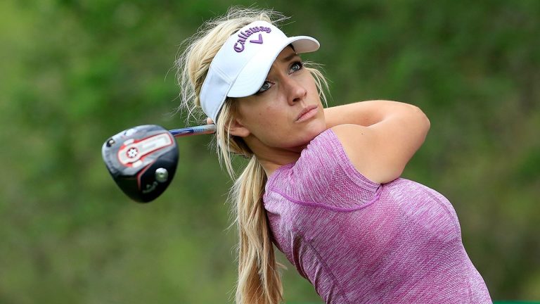 Paige Spiranac turns heads in busty red carpet look for LA golf event