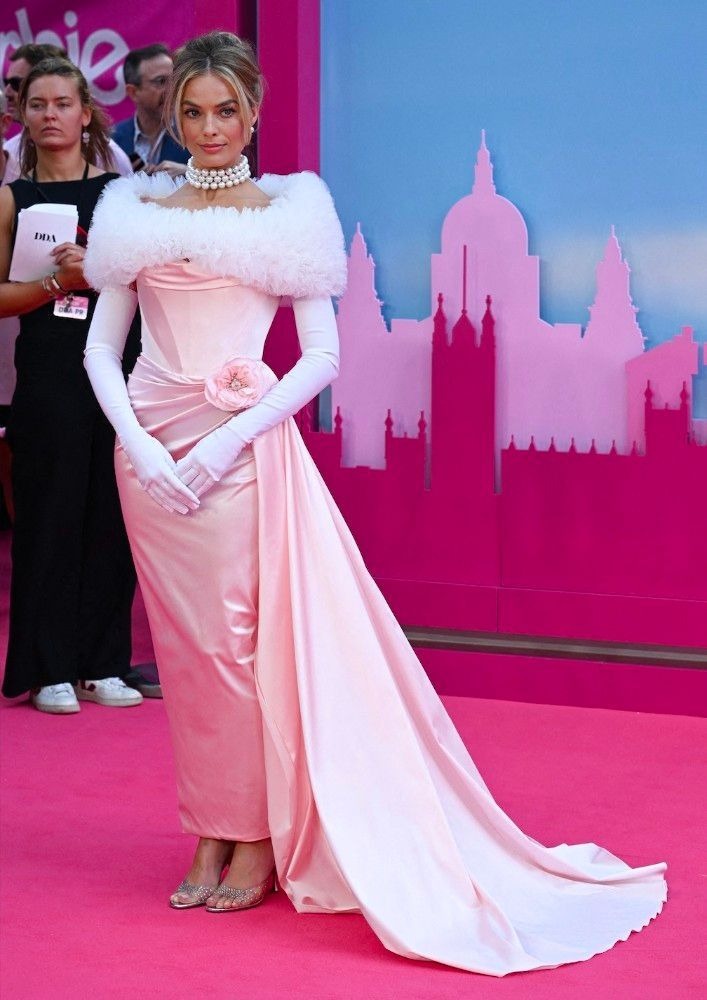 Margot Robbie Wears Red Mini Dress to London Barbie Premiere